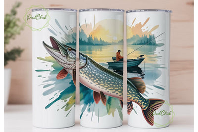 Northern Pike Fishing Tumbler Wrap Sublimation PixelChick 
