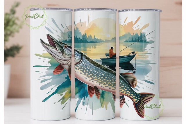 Northern Pike Fishing Tumbler Wrap Sublimation PixelChick 