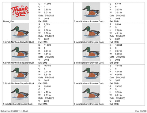 Northern Shoveler Duck Embroidery Design – Waterfowl Machine Embroidery File, Mallard Style Duck Hunting Design Embroidery/Applique DESIGNS PatternFeed8 