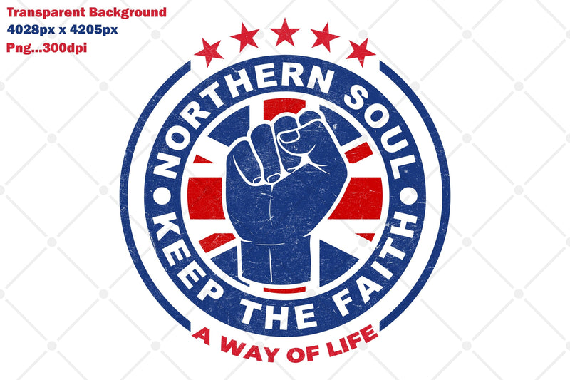 Northern Soul Fist Emblem Keep the Faith Sublimation Karma Genie Graphics 