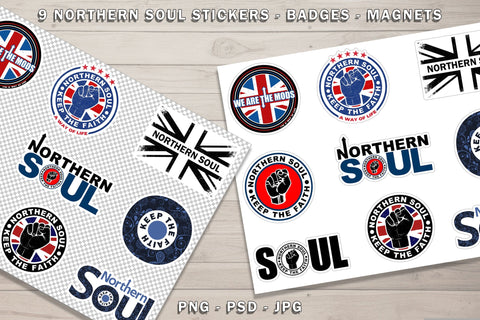 Northern Soul Stickers Badges Magnets Printable Templates Sublimation Karma Genie Graphics 