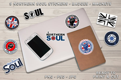 Northern Soul Stickers Badges Magnets Printable Templates Sublimation Karma Genie Graphics 