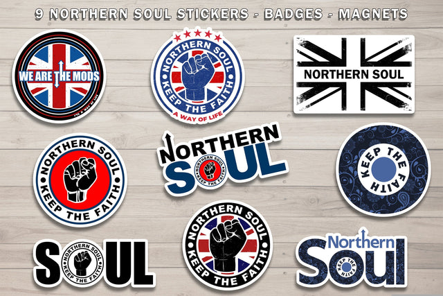 Northern Soul Stickers Badges Magnets Printable Templates Sublimation Karma Genie Graphics 
