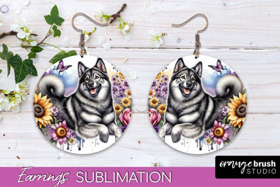 Norwegian Elkhound Earrings - Dog Mom Floral Round Earring Sublimation Sublimation OrangeBrushStudio 