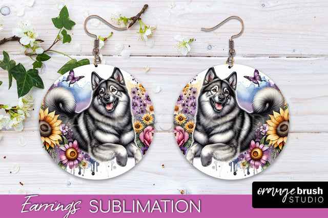 Norwegian Elkhound Earrings - Dog Mom Floral Round Earring Sublimation Sublimation OrangeBrushStudio 