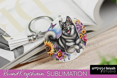 Norwegian Elkhound Keychain - Dog mom Floral Keychain Sublimation Design Sublimation OrangeBrushStudio 
