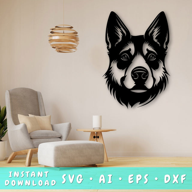 Norwegian Elkhound Laser SVG Cut File, Norwegian Elkhound Glowforge File, Norwegian Elkhound DXF, Norwegian Elkhound Wall Art SVG SVG HappyDesignStudio 