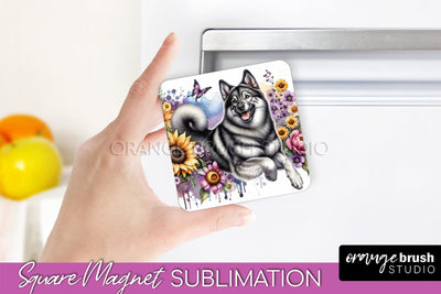 Norwegian Elkhound Magnet Sublimation - Dog Mom Floral Magnet PNG Design Sublimation OrangeBrushStudio 