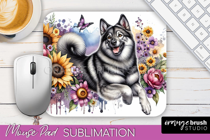 Norwegian Elkhound Mouse Pad Design - Dog Mom Floral Mousepad Sublimation Sublimation OrangeBrushStudio 