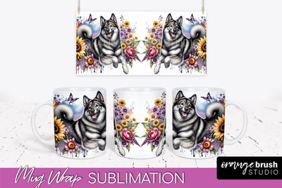 Norwegian Elkhound Mug Wrap - Dog Mom Floral Coffee Mug PNG Sublimation Sublimation OrangeBrushStudio 