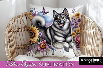 Norwegian Elkhound Pillow Cover - Dog Mom Floral Pillow Sublimation Sublimation OrangeBrushStudio 