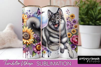 Norwegian Elkhound Tumbler Wrap - Dog Mom Floral Tumbler Sublimation Sublimation OrangeBrushStudio 
