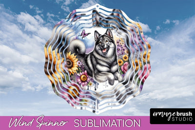 Norwegian Elkhound Wind Spinner, Dog Mom Floral Wind Spinner Sublimation Sublimation OrangeBrushStudio 