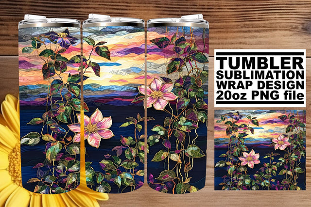 Nostalgic Floral Harmony: Retro Flower Tumbler Design Sublimation afrosvg 