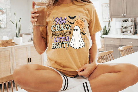 Not Crazy Maybe Just a Little Batty PNG, Funny Halloween Ghost PNG Sublimation Pickled Thistle Creative 