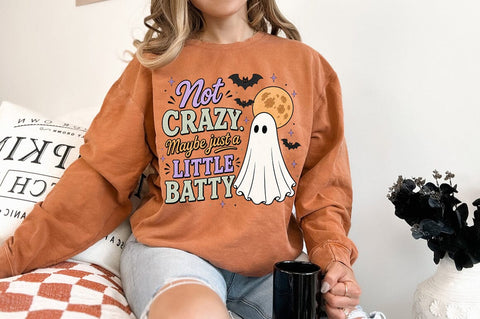 Not Crazy Maybe Just a Little Batty PNG, Funny Halloween Ghost PNG Sublimation Pickled Thistle Creative 