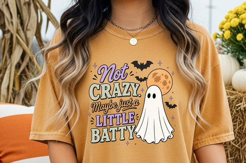 Not Crazy Maybe Just a Little Batty PNG, Funny Halloween Ghost PNG Sublimation Pickled Thistle Creative 