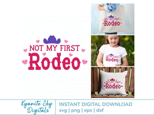 Not My First Rodeo SVG western quote with hearts and cowgirl hat SVG Kyanite Sky Digitals 
