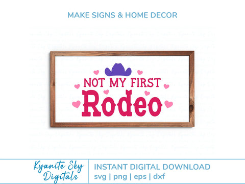 Not My First Rodeo SVG western quote with hearts and cowgirl hat SVG Kyanite Sky Digitals 