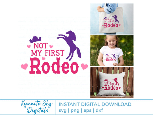 Not My First Rodeo SVG western quote with horse and hearts SVG Kyanite Sky Digitals 