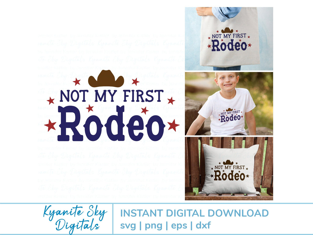 Not My First Rodeo SVG western quote with stars and cowboy hat - So Fontsy