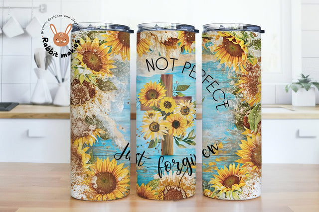 Not Perfect Just Forgiven, Christian Inspirational, Affirmation 20 Oz Skinny Sublimation Tumbler Wrap Sublimation Rabbitmakies 
