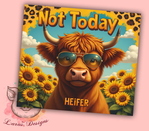 Not Today Heifer 20oz Tumbler, Highland Cow Tumbler, 20oz Sublimation, Funny Cow Design, Custom Tumbler Wrap, Farm Animal Gift, Country Decor Sublimation Lara' s Designs 