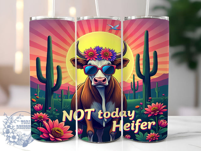 Not Today Heifer Tumbler, Funny Cow Design, 20oz Sublimation, Humorous Drinkware, Cow Lover Gift, Unique Tumbler Wrap, Edgy Cow Mug Sublimation ToriDesigns 