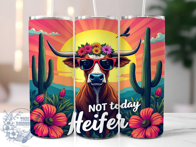 Not Today Heifer Tumbler, Funny Cow Design, 20oz Sublimation, Humorous Drinkware, Cow Lover Gift, Unique Tumbler Wrap, Edgy Cow Mug Sublimation ToriDesigns 