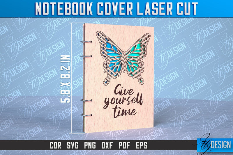 Notebook Cover Laser Cut | Notebook Cover Design | CNC File SVG Fly Design 
