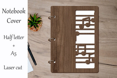 Notebook cover with music notes, Laser cut wooden template svg SVG AnastasiyaArtDesign 