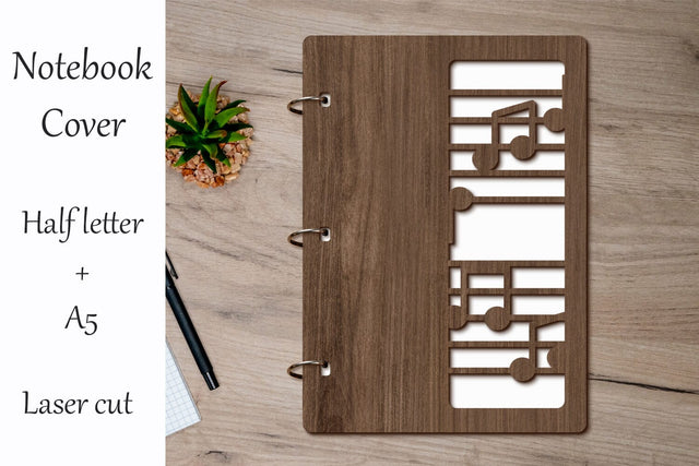 Notebook cover with music notes, Laser cut wooden template svg SVG AnastasiyaArtDesign 