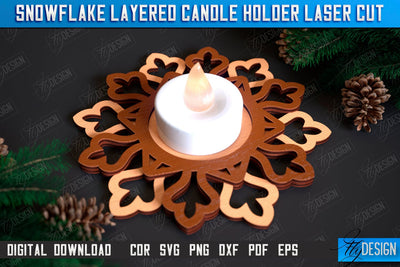nowflake Layered Candle Holder Laser Cut, Christmas Decor, Christmas Snowflake Candlestick, Christmas Ornament SVG, Wooden Snowflakes, Christmas Tea Light Holders SVG Fly Design 