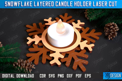 nowflake Layered Candle Holder Laser Cut, Christmas Decor, Christmas Snowflake Candlestick, Christmas Ornament SVG, Wooden Snowflakes, Christmas Tea Light Holders SVG Fly Design 