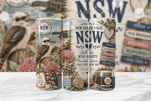 NSW Cottagecore Coastal Tumbler Wrap PNG Sublimation BijouBay 
