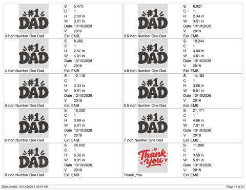 Number 1 Dad Embroidery Design – #1 Dad Father's Day Gift Machine Embroidery File Embroidery/Applique DESIGNS PatternFeed8 