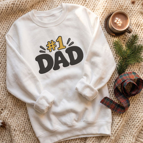 Number 1 Dad Embroidery Design – Best Dad #1 Father's Day Retro Typography Machine Embroidery File Embroidery/Applique DESIGNS PatternFeed8 