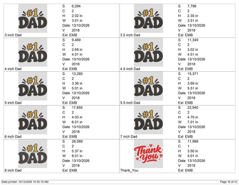 Number 1 Dad Embroidery Design – Best Dad #1 Father's Day Retro Typography Machine Embroidery File Embroidery/Applique DESIGNS PatternFeed8 