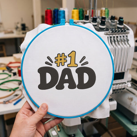 Number 1 Dad Embroidery Design – Best Dad #1 Father's Day Retro Typography Machine Embroidery File Embroidery/Applique DESIGNS PatternFeed8 