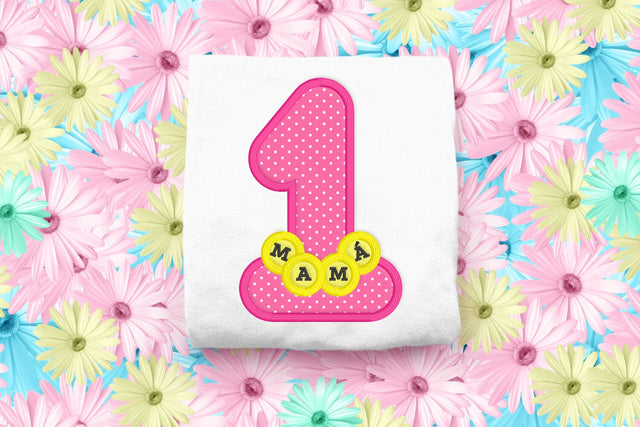 Number 1 Mama with Necklace Applique Embroidery Embroidery/Applique DESIGNS Designed by Geeks 