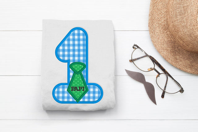 Number 1 Papi with Tie Applique Embroidery Embroidery/Applique DESIGNS Designed by Geeks 