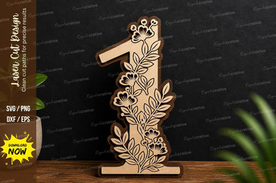 Number One Floral Laser Cut Decorative Design SVG Regulrcrative 