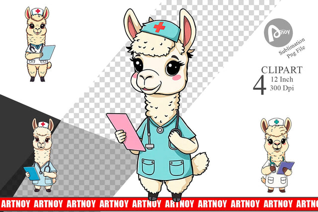 Nurse Alpaca Clipart Sublimation artnoy 
