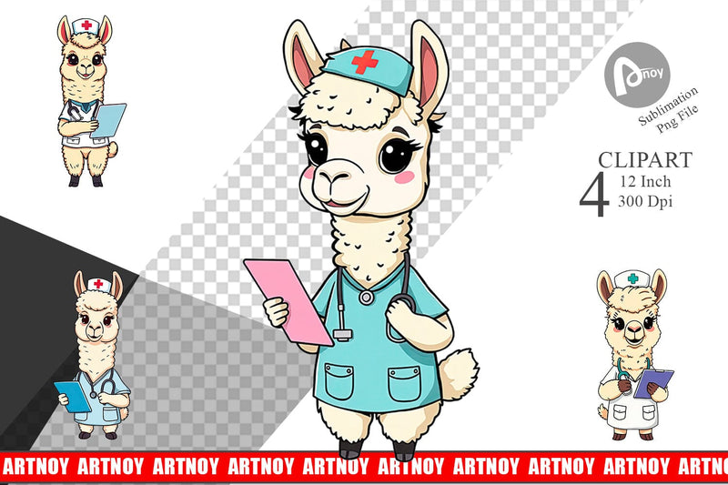 Nurse Alpaca Clipart Sublimation artnoy 