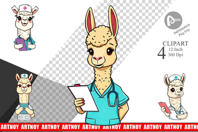 Nurse Alpaca Clipart Sublimation artnoy 