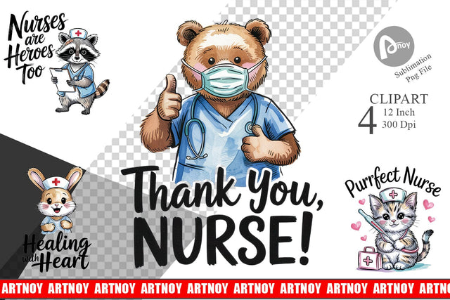 Nurse Animal Clipart Sublimation artnoy 