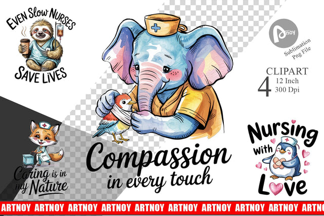 Nurse Animal Clipart Sublimation artnoy 