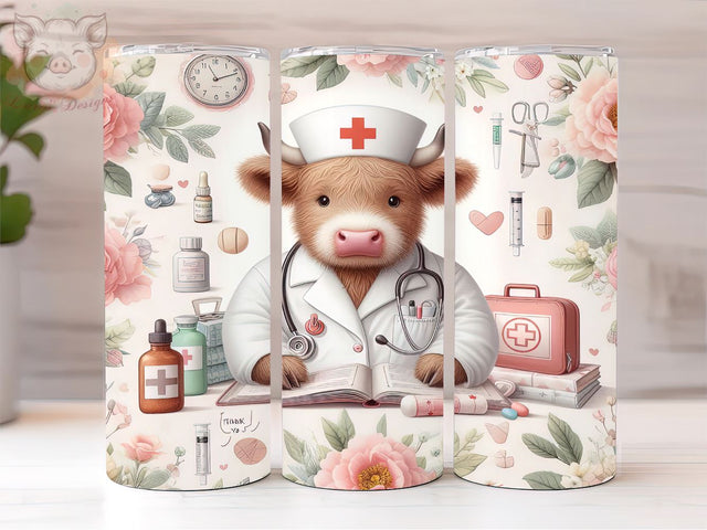 Nurse Appreciation Highland Cow 20oz Tumbler Png, Straight & Tapered Tumbler Png, Thank You Nursing Tumbler Png, Digital Download PNG Sublimation Lara' s Designs 