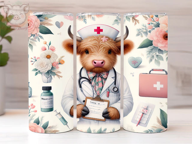 Nurse Appreciation Highland Cow 20oz Tumbler Png, Straight & Tapered Tumbler Png, Thank You Nursing Tumbler Png, Digital Download PNG Sublimation Lara' s Designs 