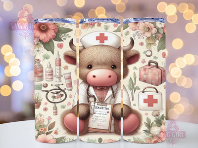Nurse Appreciation Highland Cow 20oz Tumbler Wrap Sublimation Design, Straight Tapered Tumbler Wrap, Nursing Tumbler Png, Instant Digital Download Sublimation SvggirlplusArt 